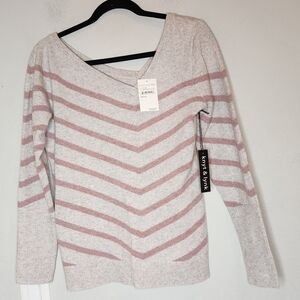 NWT Knyt & Lynk Cashmere Sweater Pink Grey Stripe Asymmetrical V-neck Small
